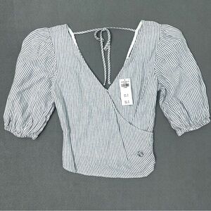 Abercrombie & Fitch Linen Blend Puff Sleeve Top Womens XS
